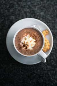 High angle view of coffee on table