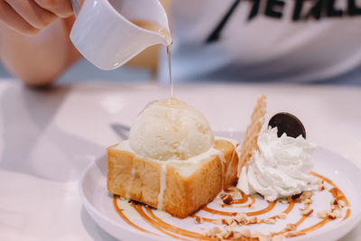 Close-up of ice cream in plate