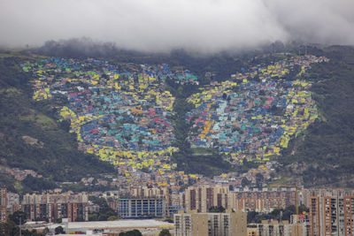 High angle view of buildings in city