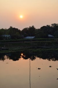 Scenic view of lake against sky during sunset