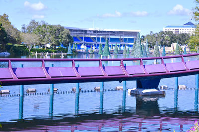 View of swimming pool against bridge