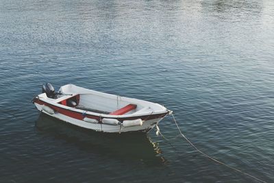 High angle view of boat moored in lake