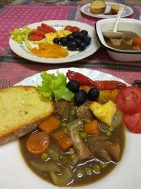 Close-up of breakfast served in plate