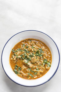 Close-up of soup in bowl on table