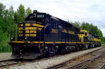 Train on railroad tracks against sky