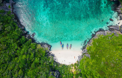 High angle view of people on beach