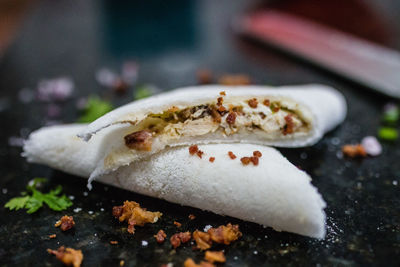 Close-up of fish in plate on table