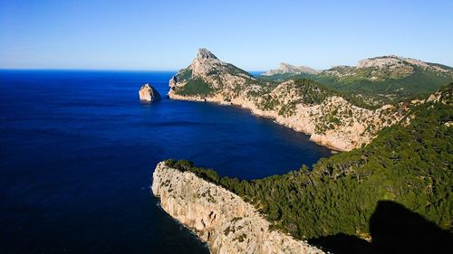 Scenic view of sea against clear blue sky