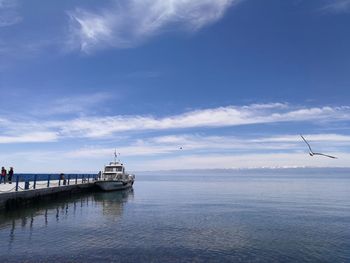 Nautical vessel on sea against sky