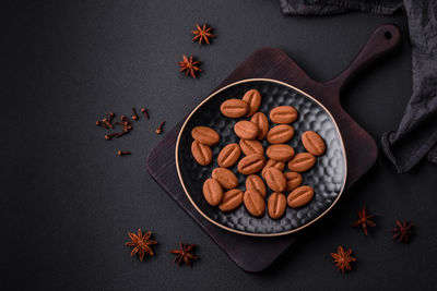 High angle view of food in bowl on table