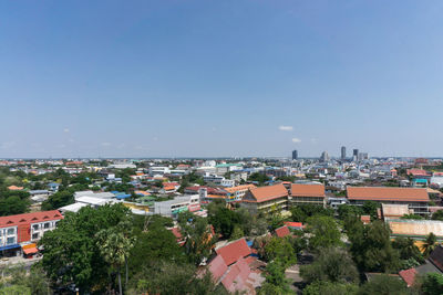 High angle view of townscape against sky