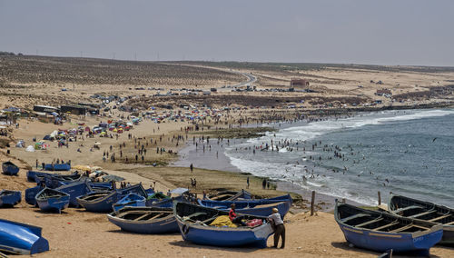 Panoramic view of beach against clear sky