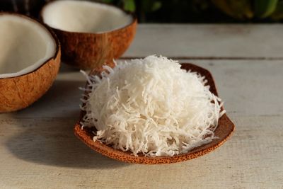 Close-up of bread in bowl on table
