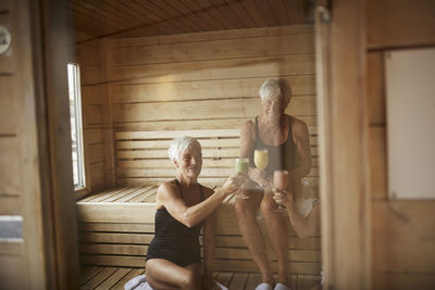 Senior women in sauna