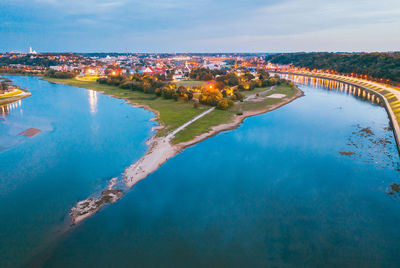 High angle view of reflection of sky in water