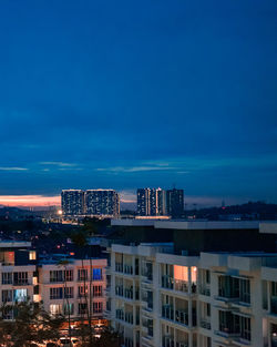 Dramatic sunset near the southville city. twilight blue hour.