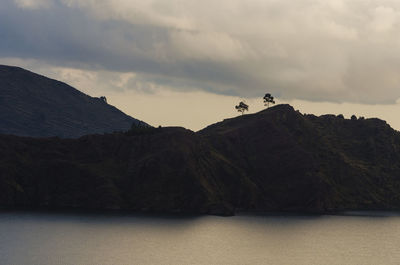 Scenic view of mountains against cloudy sky