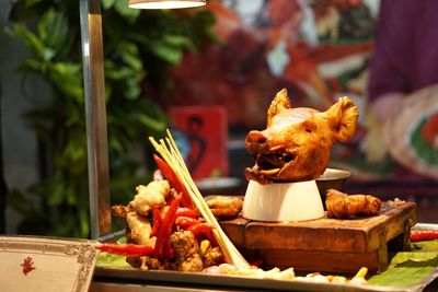 Close-up of food in plate on table