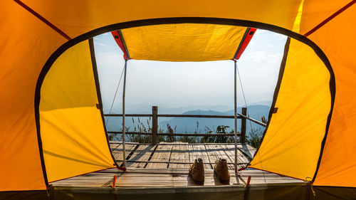 Interior of empty yellow tent 