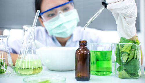 Close-up of scientist working in laboratory