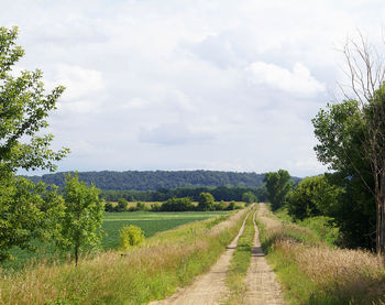 Dirt road passing through field