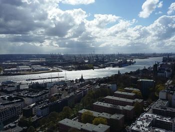 High angle view of cityscape against sky