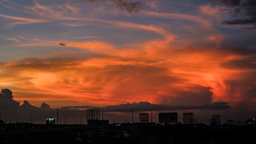 Silhouette buildings against sky during sunset