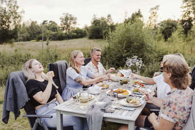 Friends during garden party