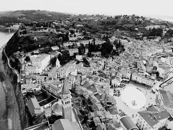 High angle shot of townscape against sky