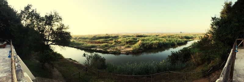 Scenic view of lake against clear sky