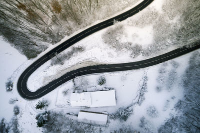 High angle view of snow covered trees against sky