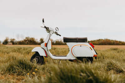 Restored old vespa in mint green and vintage style decor