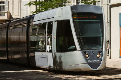 View of train through window