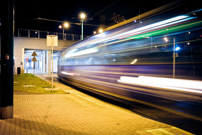 Light trails on road at night