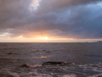 Scenic view of sea against dramatic sky