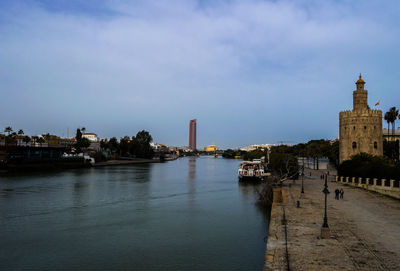 River amidst buildings against sky in city