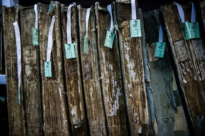 Full frame shot of wooden hanging outdoors