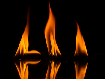 Close-up of burning candle against black background