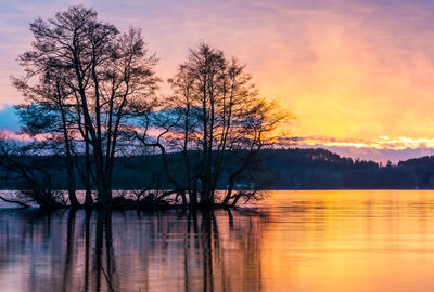 Scenic view of lake against sky during sunset