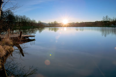 Scenic view of lake against sky during sunset