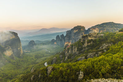 Scenic view of mountains against sky during sunset