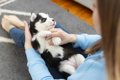 Midsection of woman with dog