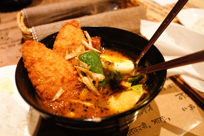 Close-up of food on table