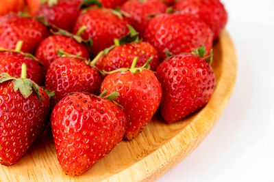 High angle view of strawberries on table
