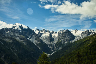 Scenic view of snowcapped mountains against sky