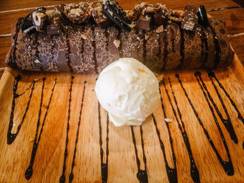 High angle view of ice cream on table