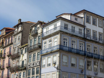 Low angle view of buildings in city against sky