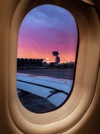 View of cityscape through airplane window