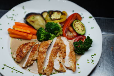 High angle view of meal served in plate