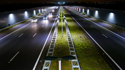 High angle view of illuminated city at night